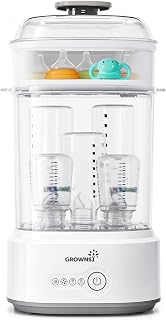 Grownsy Compact Baby Bottle Sterilizer and Dryer with Fast Sanitization | Time Saving, Holds 5 Bottles & Pump Parts, 3 Modular Modes, Easy Operation, Sterile Storage for Home & Travel Use, White