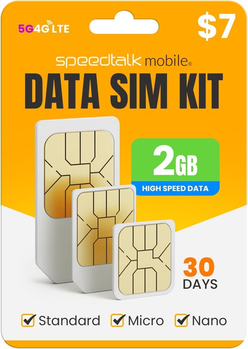 SpeedTalk Data Only SIM Card Prepaid USA Coverage | 2GB for 30 Days | 5G/ 4G LTE