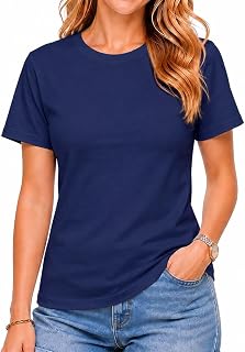 Women’s 100% Cotton T-Shirt, Crew Neck Soft Premium Regular Fit Tee Undershirts, Plain Short Sleeve Comfort Fit Tees for Women - Navy Blue (XL) Pack of 1