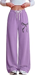 Zaclotre Girls Wide Leg Sweatpants Bow Baggy Athletic Pants with Pockets