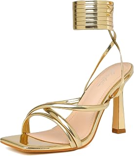 Mostrin Womens Sandals Strappy Heels for Women Ankle Strap Lace Up Heels Square Open Toe Heels Tie Up Stiletto High Heeled Sandals for Prom, Party, Daily Wear