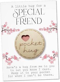 Pocket Hug Gift For Friend | Wooden Special Friendship Token For Her | TKF | Professionally Laser Cut, 4cm Wooden Token, Poplar Plywood, Premium 400gsm Cardstock, Writeable Reverse Side, Made In Uk