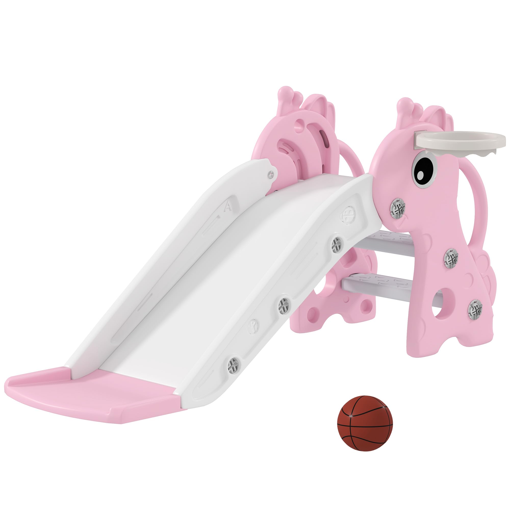 Qaba Toddler Slide 3 in 1 Kids Slide for Toddler Aged 1-3 with Climber Pink | Ba