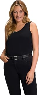 Ulla Popken Women's Plus Size V Top, Slim Fit, Slit 724584