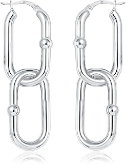 LeCalla 925 Sterling Silver Chunky Hoop Earrings for Women | Large Rectangle Shaped Earring Hoops | Handmade Classic Oval Textured Click-Top Big Hoops Earring for Women Gifts
