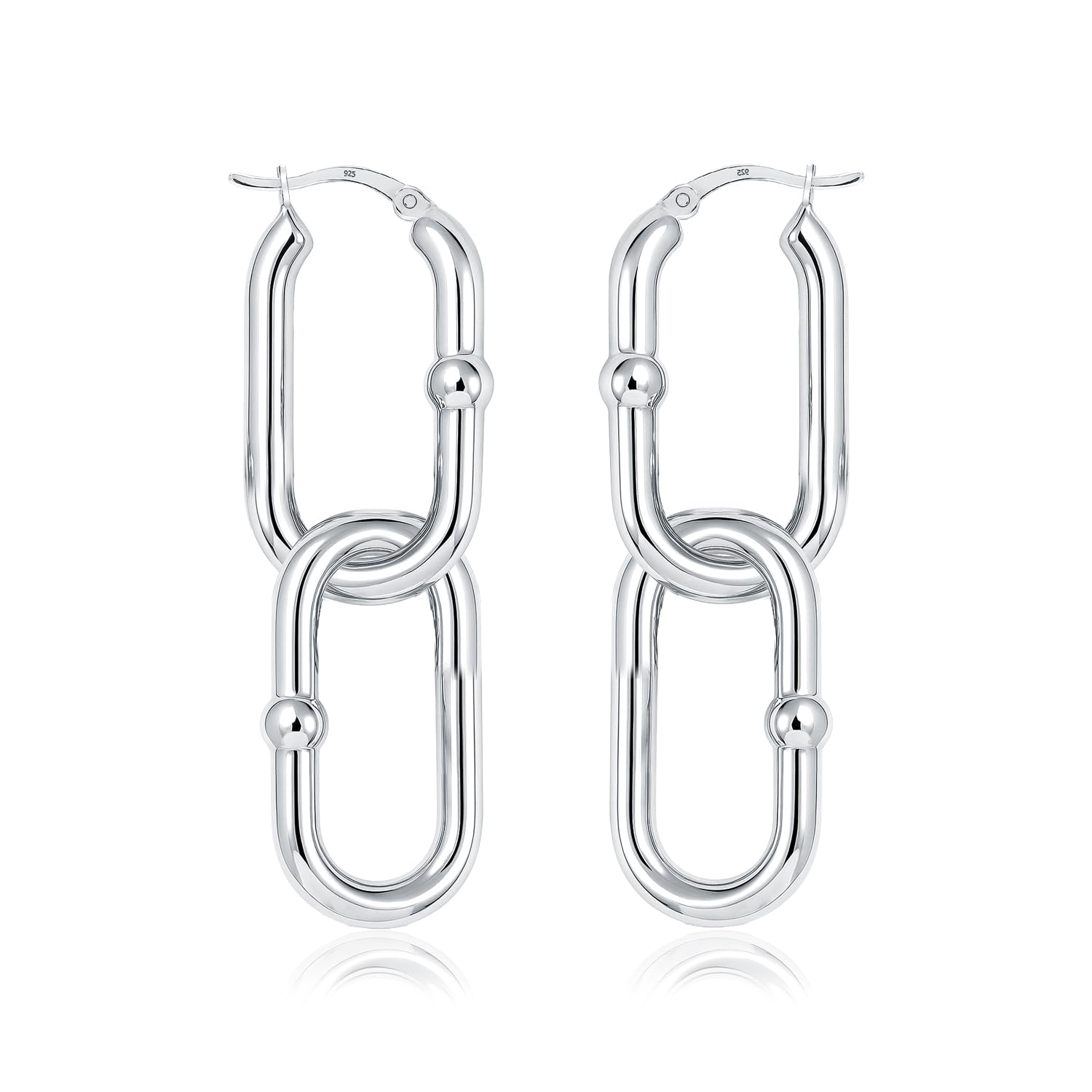 LeCalla 925 Sterling Silver Chunky Hoop Earrings for Women | Large Rectangle Sha