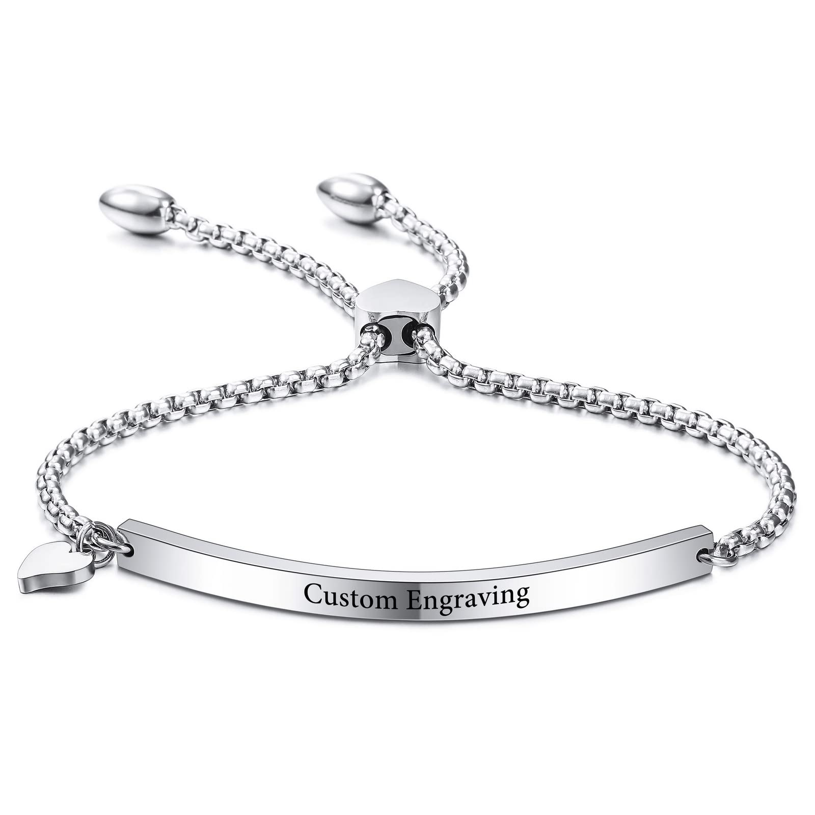 INBLUE Personalized Bracelet Engraving Name Date for Women Custom Stainless Stee