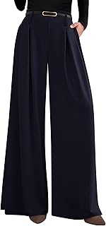 PRETTYGARDEN Women's Autumn Trousers 2025 Wide Leg High Elastic Waist Loose Pleated Long Flowing Palazzo Work Trousers with Pockets