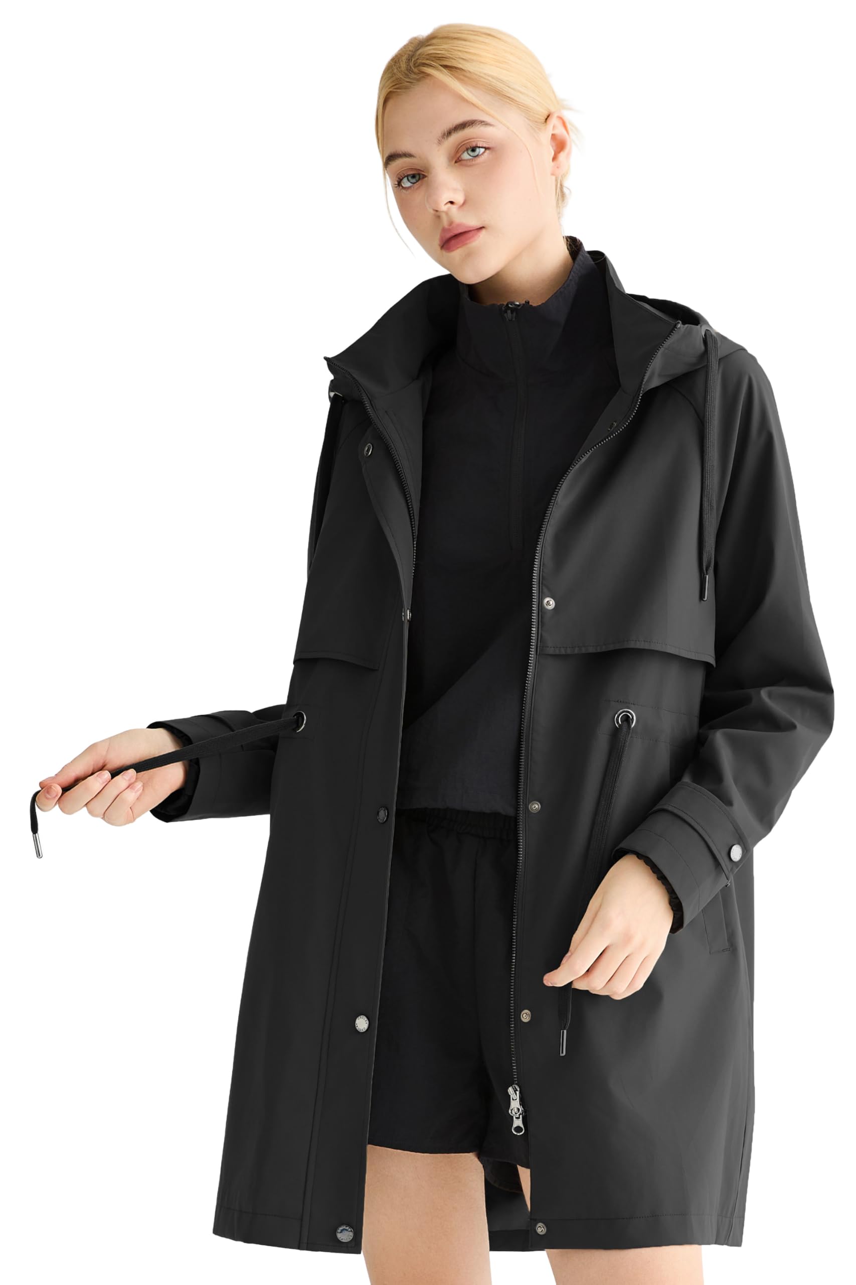 Orolay Women's Waterproof Hooded Rain Jacket Long Raincoats Lightweight Trench C