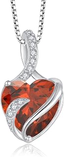 FJ Women's Necklace Heart 925 Sterling Silver Necklaces with Pendant Stones Birthstone Jewellery Gift for Her Friends Wife Mom Woman