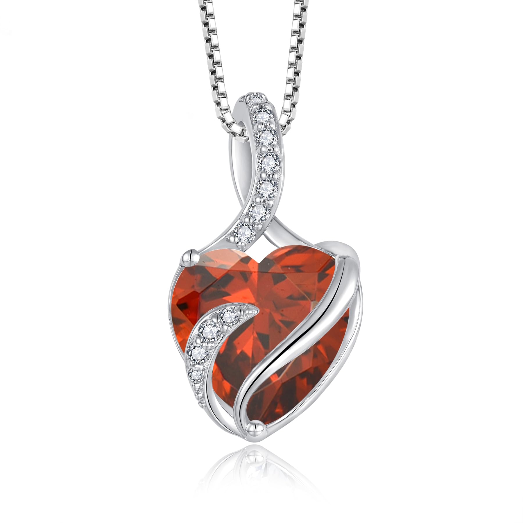 FJ Women's Necklace Heart 925 Sterling Silver Necklaces with Pendant Stones Birt