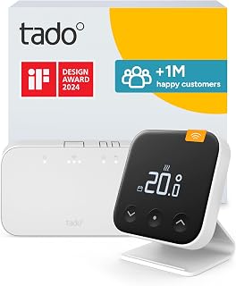 tado Wireless Smart Thermostat X – Starter Kit with Bridge X and Stand, Boiler and Hot Water Control via App & Smart Speaker (Alexa, Siri, Google Assistant)