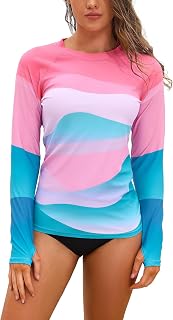 SHEKINI Women Long Sleeve Swimsuit Sun Protection Series Landscape Print Surf Top