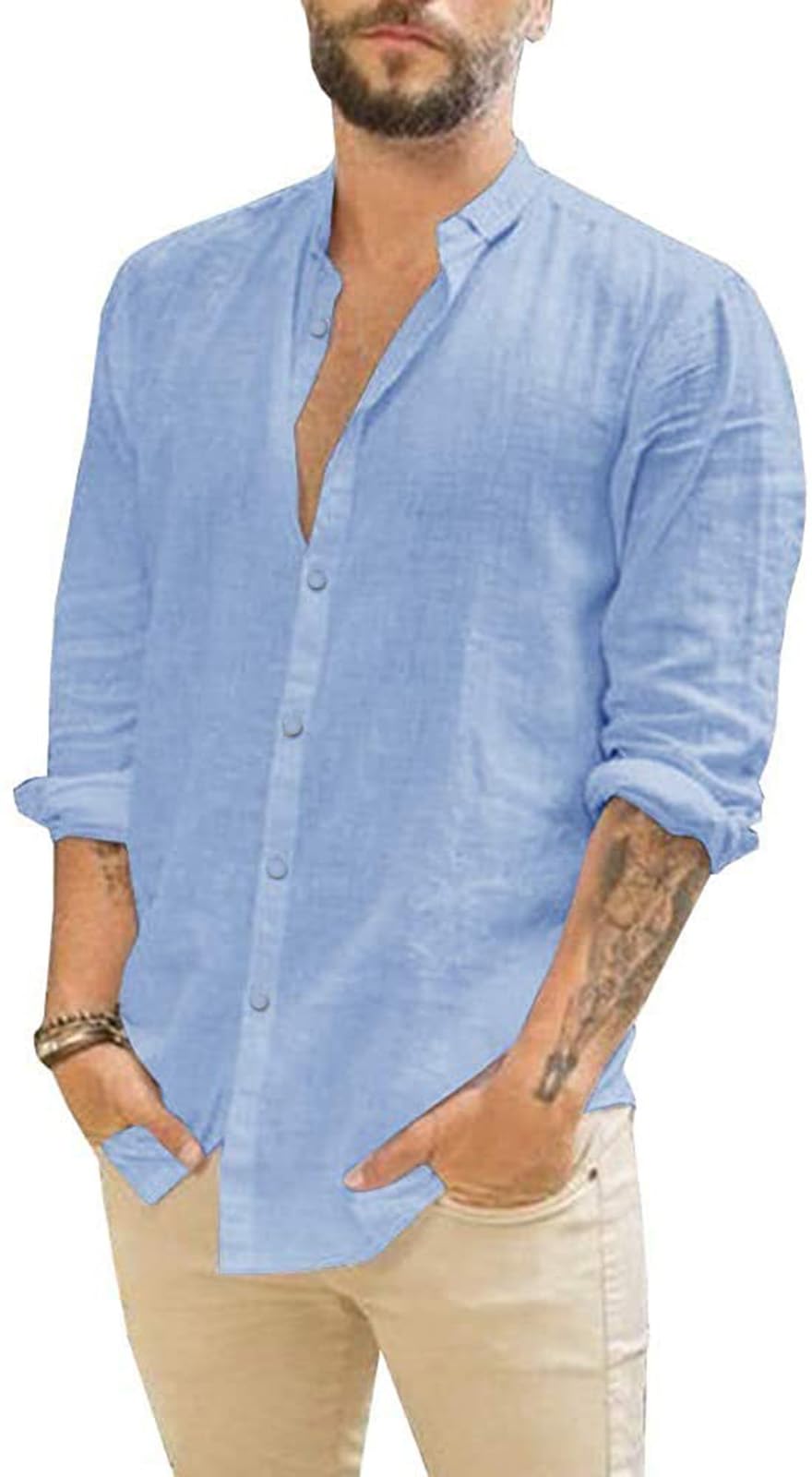 Friptspyg Linen Shirts Mens Long Sleeve Button Down Beach Causal Shirts for Men 