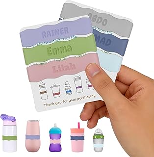 3 Pack Personalised Water Bottle Name Bands, Custom Silicone Baby Bottle Labels for Daycare Reusable, Laser Engraving Name Tags, Customized Kids Cups Grip Straps Waterproof