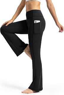 Tapata Petite Women's High Waisted Yoga Pants 26"/28" Inseam Flared Leggings with Pockets