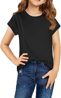 Haloumoning Baby Girls Summer Cap Sleeve Shirts Casual Cute Round Neck Tops 5-14 Years