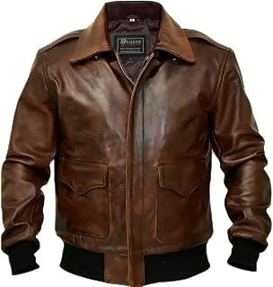 Mens G-1 Fur Collar US Navy Flight Distressed Brown Aviator Genuine Leather Jacket