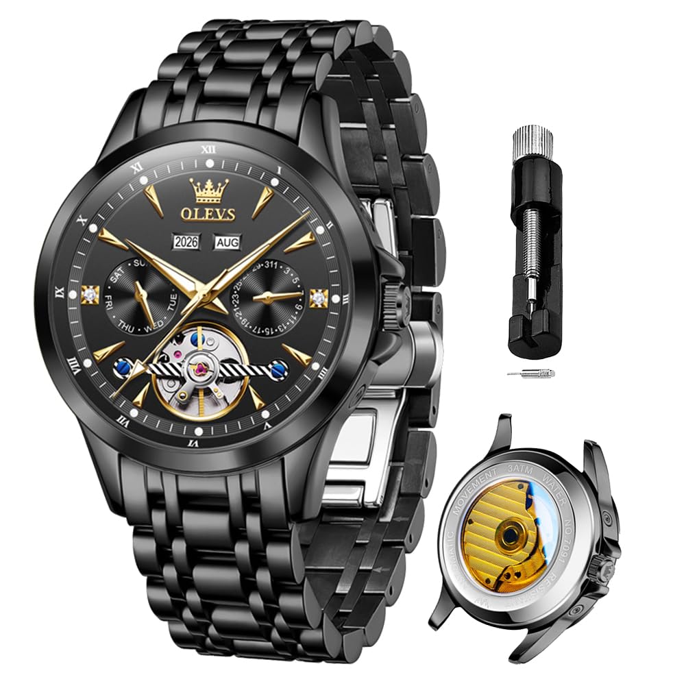 OLEVS Mens Diamond Analog Quartz Stainless Steel Watch Waterproof Luminous Date 