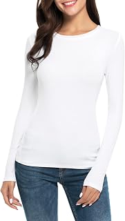 Women Long Sleeve Crew Neck Rayon Slim Fit Stretchy Layer T Shirts Tops