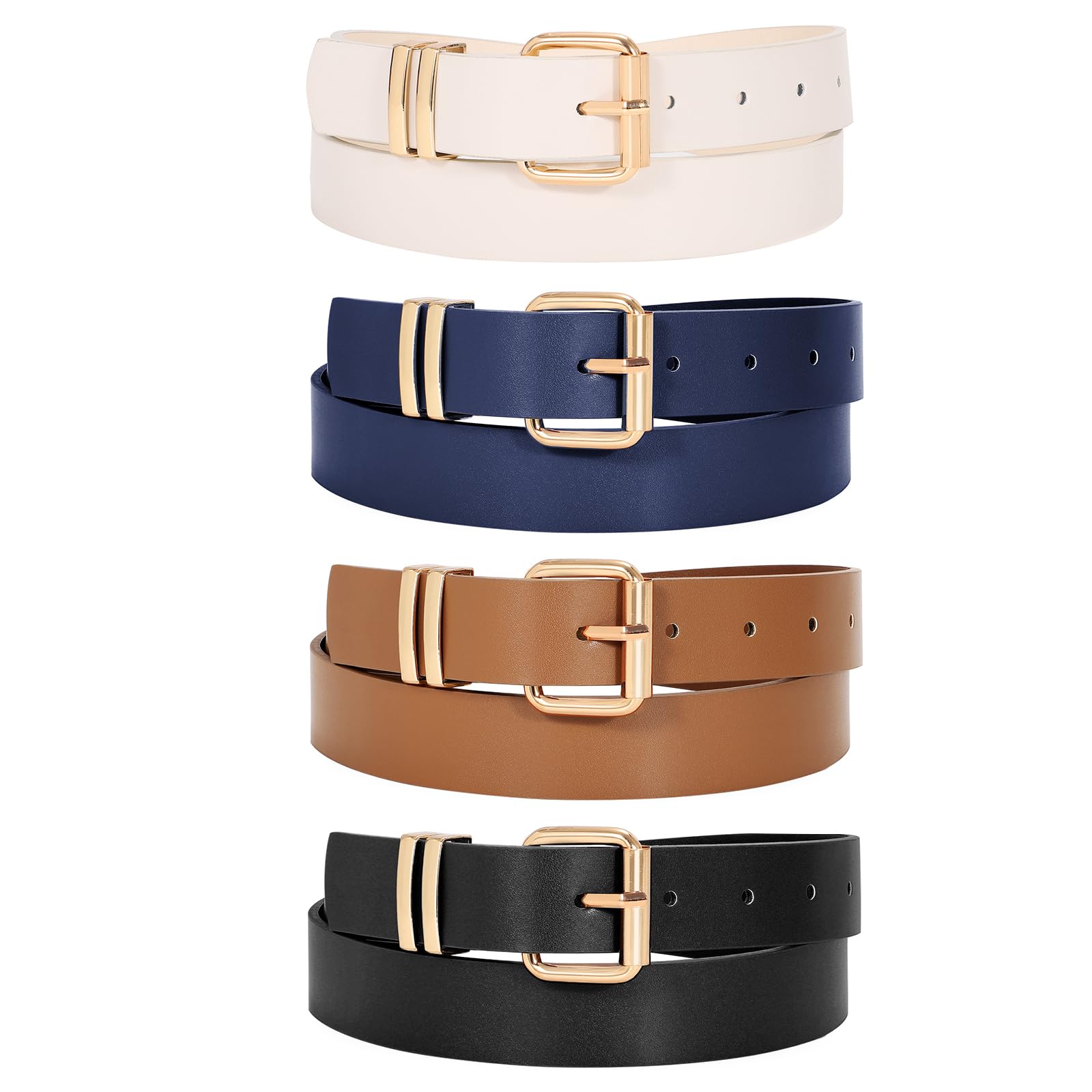 LEACOOLKEY 4 Pack Women Belts for Jeans Ladies Leather Waist Belt for Pants Jean