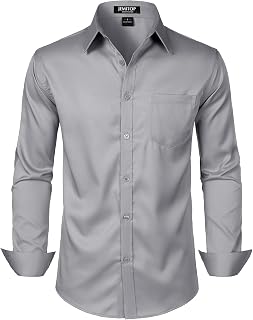 JEMITOP Men's Stretch Slim Fit Dress Shirts Formal Wedding Prom Business Long Sleeve Button Down Shirt with Pocket