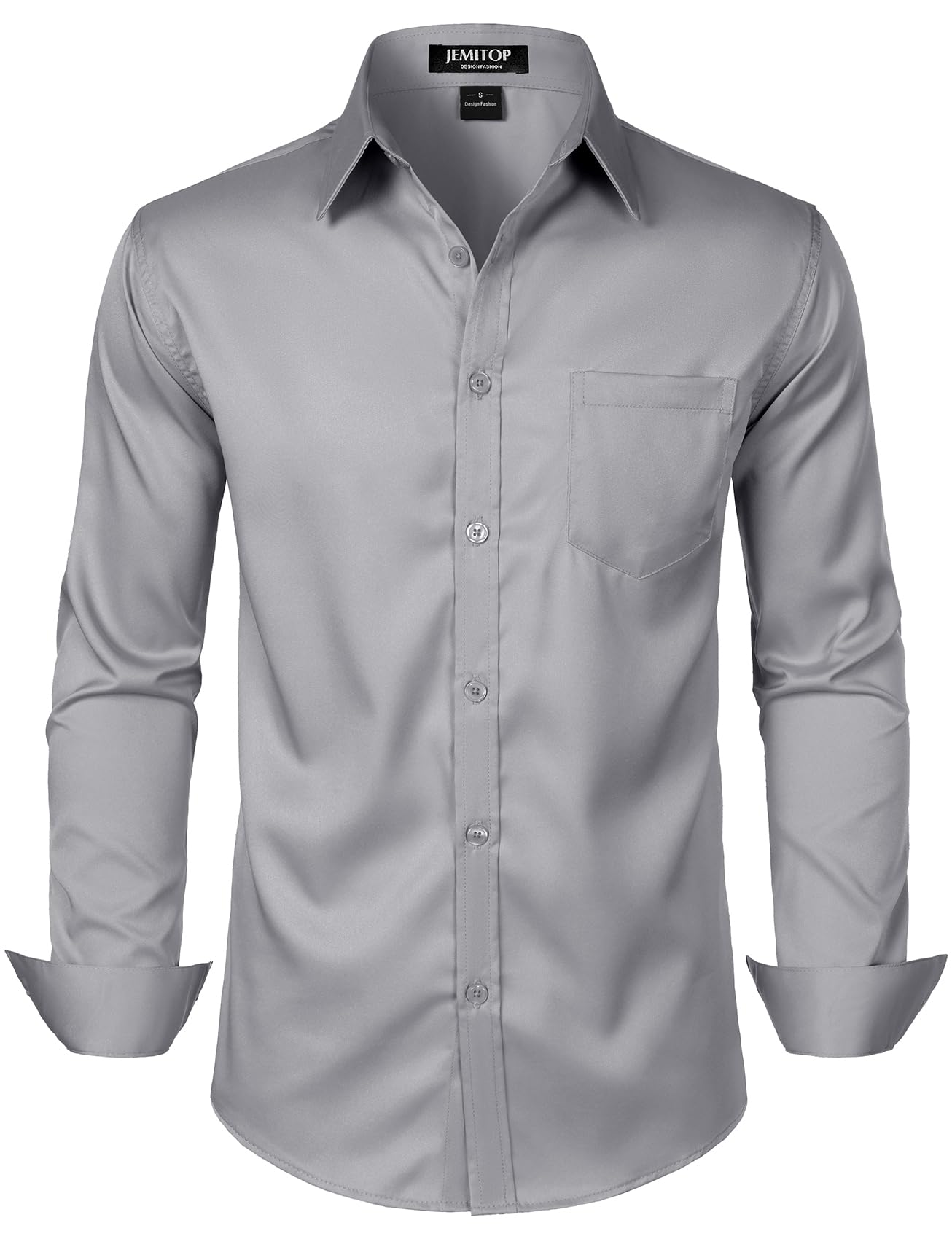 JEMITOP Men's Stretch Slim Fit Dress Shirts Formal Wedding Prom Business Long Sl