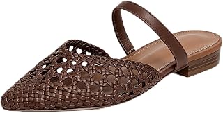 Mesh Mules for Women Comfy Raffia Woven Strap Closed Pointed Toe Mule Flats Casual Slip on Dress Slides Flats