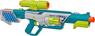 Nerf Rebel Ops Deadeye Blaster, 24 Nerf Elite Foam Darts, Shieldstock & Scope-Barrel Attachments, Kids Gift Toys, Ages 8+