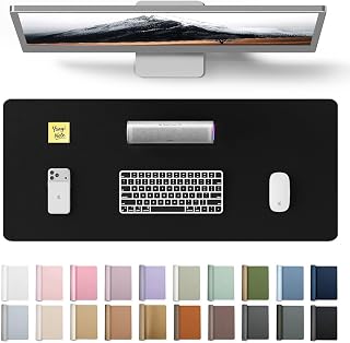 YSAGi Leather Desk Mat, Large Mouse Mat, 60 x 35 cm, Black | Non-Slip Desk Pad, Keyboard Mat, Waterproof Table Protector Desk Accessories for Office & Home
