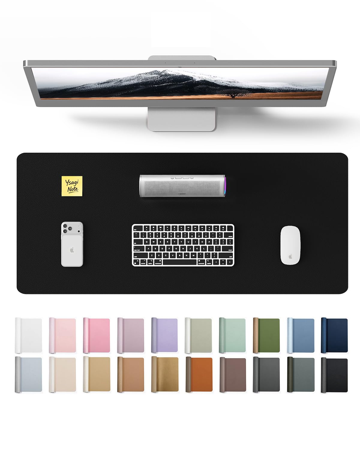 YSAGi Leather Desk Mat, Large Mouse Mat, 60 x 35 cm, Black | Non-Slip Desk Pad, 