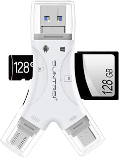 SD Card Reader for iPhone/ipad/Android/Mac/Computer/Camera,4 in1 Micro SD Card Reader Trail Camera Viewer, Portable Memory Card Reader SD Card Adapter for SD and TF Cards(White)