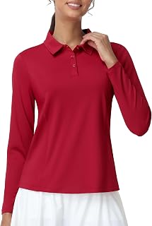 MIER Women's Long Sleeve Polo Shirt Quick Dry Polo Shirt with Collar for Tennis Athletic Work Sun Protection UPF 50+