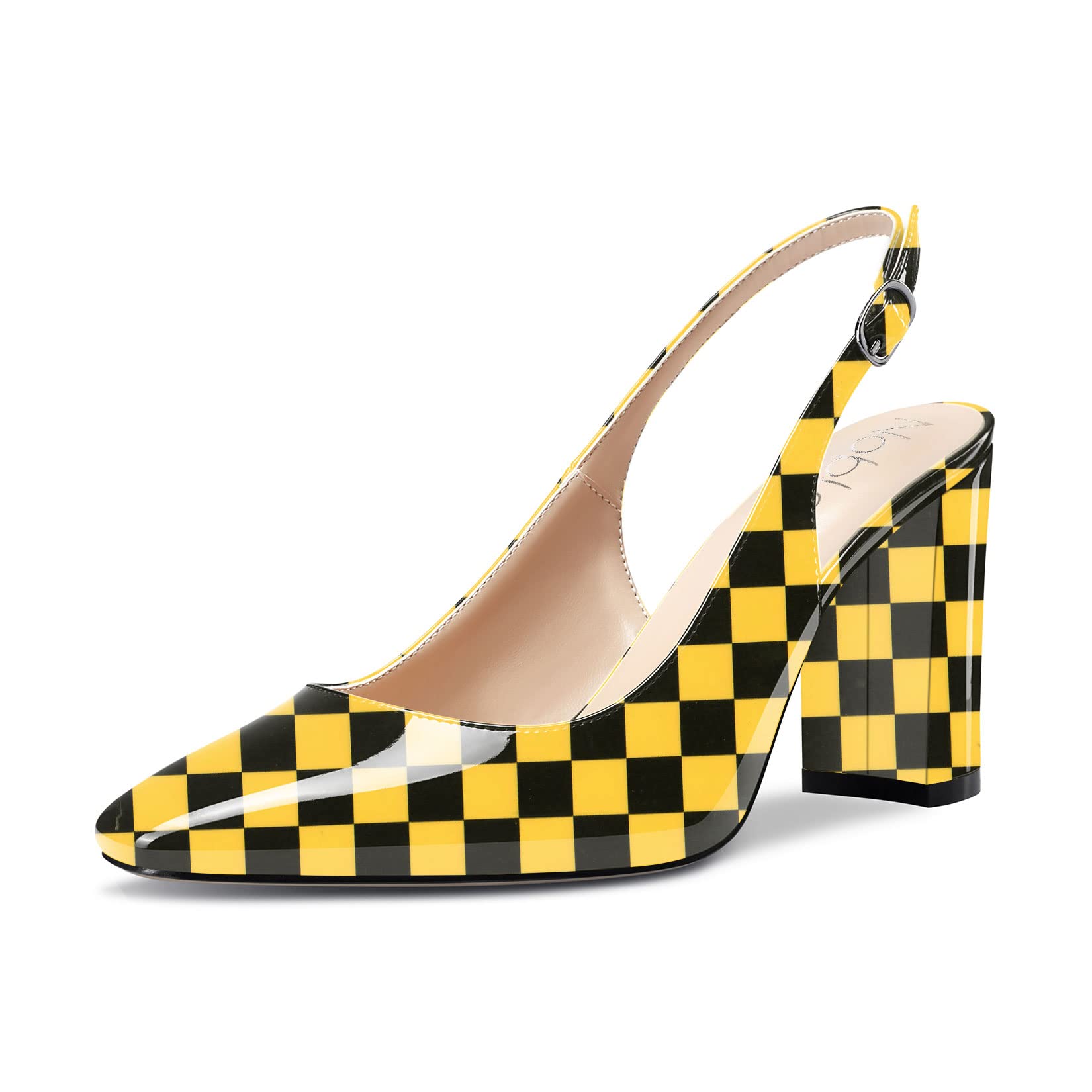 NobleOnly Women's High Chunky Wide Heel Closed Toe Square Toe Slingback Pumps Sl