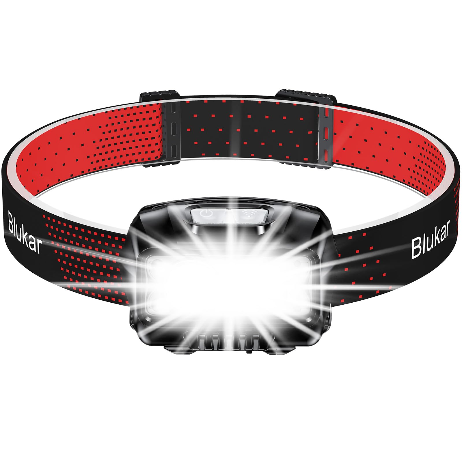 Blukar LED Headlamp Rechargeable, Continuously Dimmable Head Torch with Red | Su