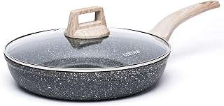 CAROTE Non Stick Frying Pan, 10 Inch Classic Granite Skillet with Glass Lid | Healthy Non Toxic Kitchen Stone Cookware, Compatible with All Stovetop, Easy to Clean, PFOA Free