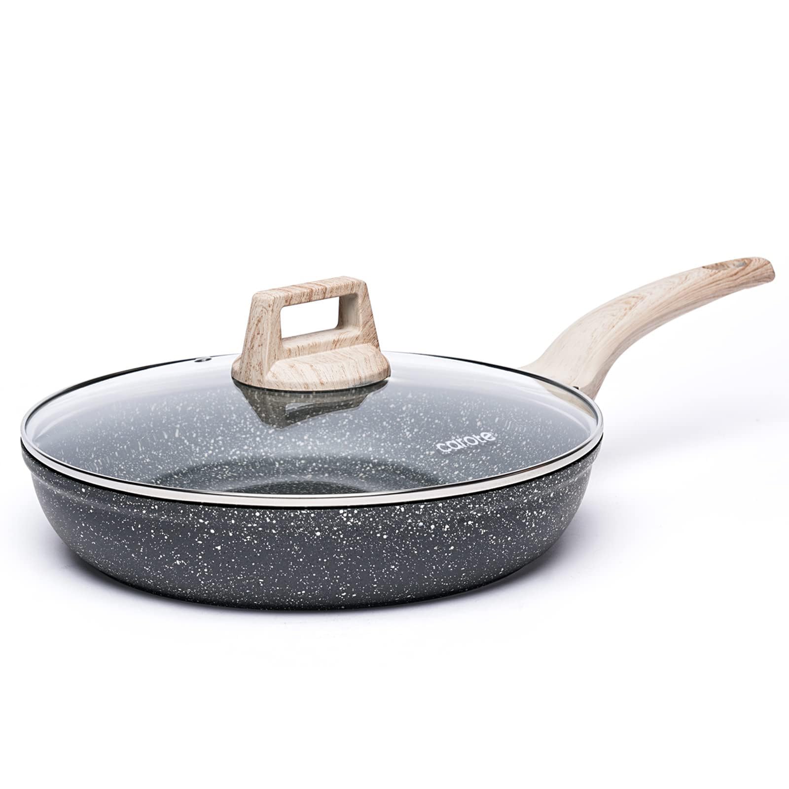 CAROTE Non Stick Frying Pan, 10 Inch Classic Granite Skillet with Glass Lid | He