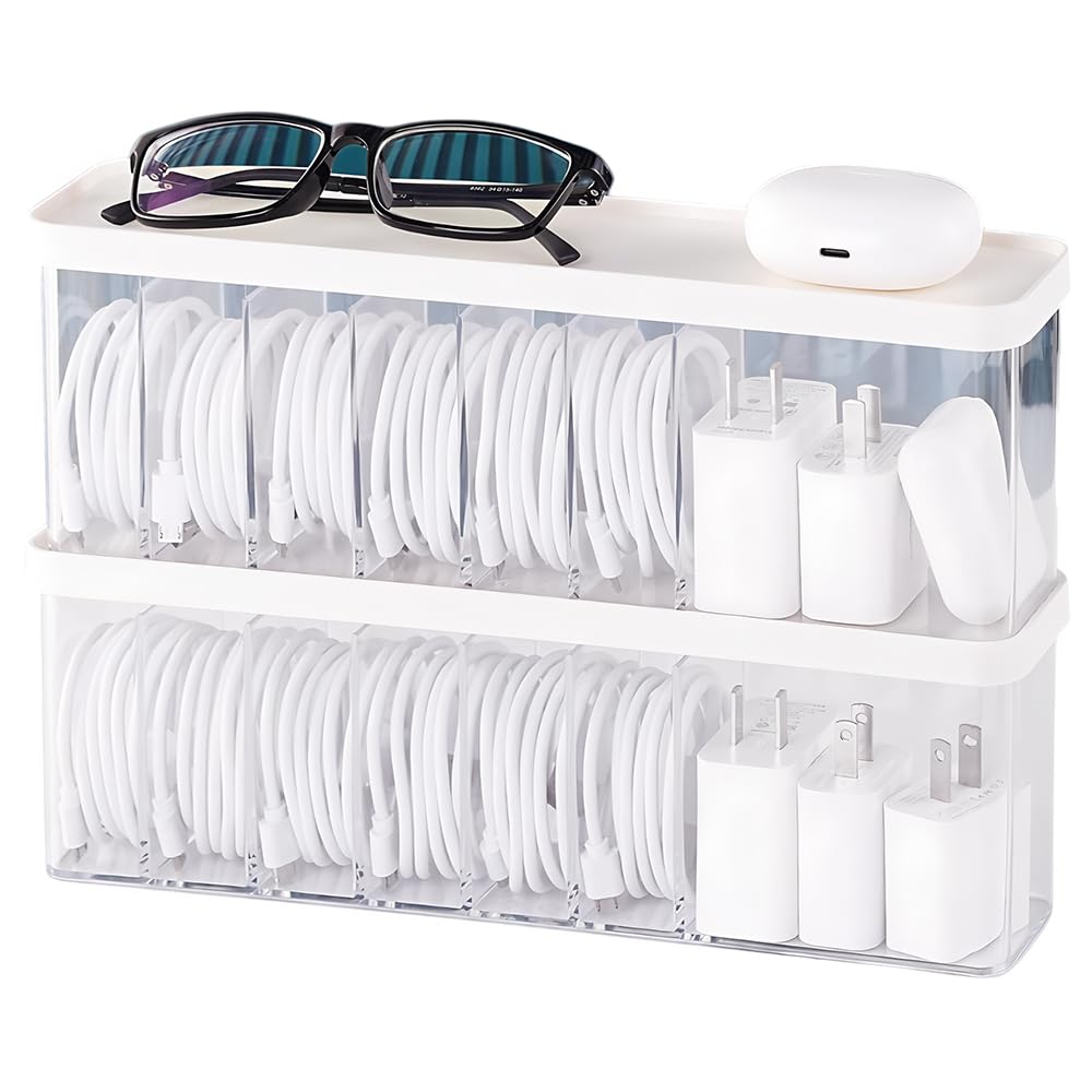 Charger Cable Cord Storage Organizer Box - Easy Storage Without Cable Ties | Sta