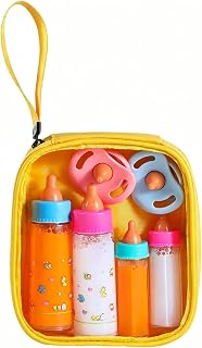 Kaydora Baby Doll Bottle Accessories - 6 Pcs Magic Milk Feeding Toys Yellow | Magic Disappearing Milk & Juice, with Non-magnetic Pacifiers, Pretend Play Sets, Gift for kids, Suit for Stroller, Crib, Bed