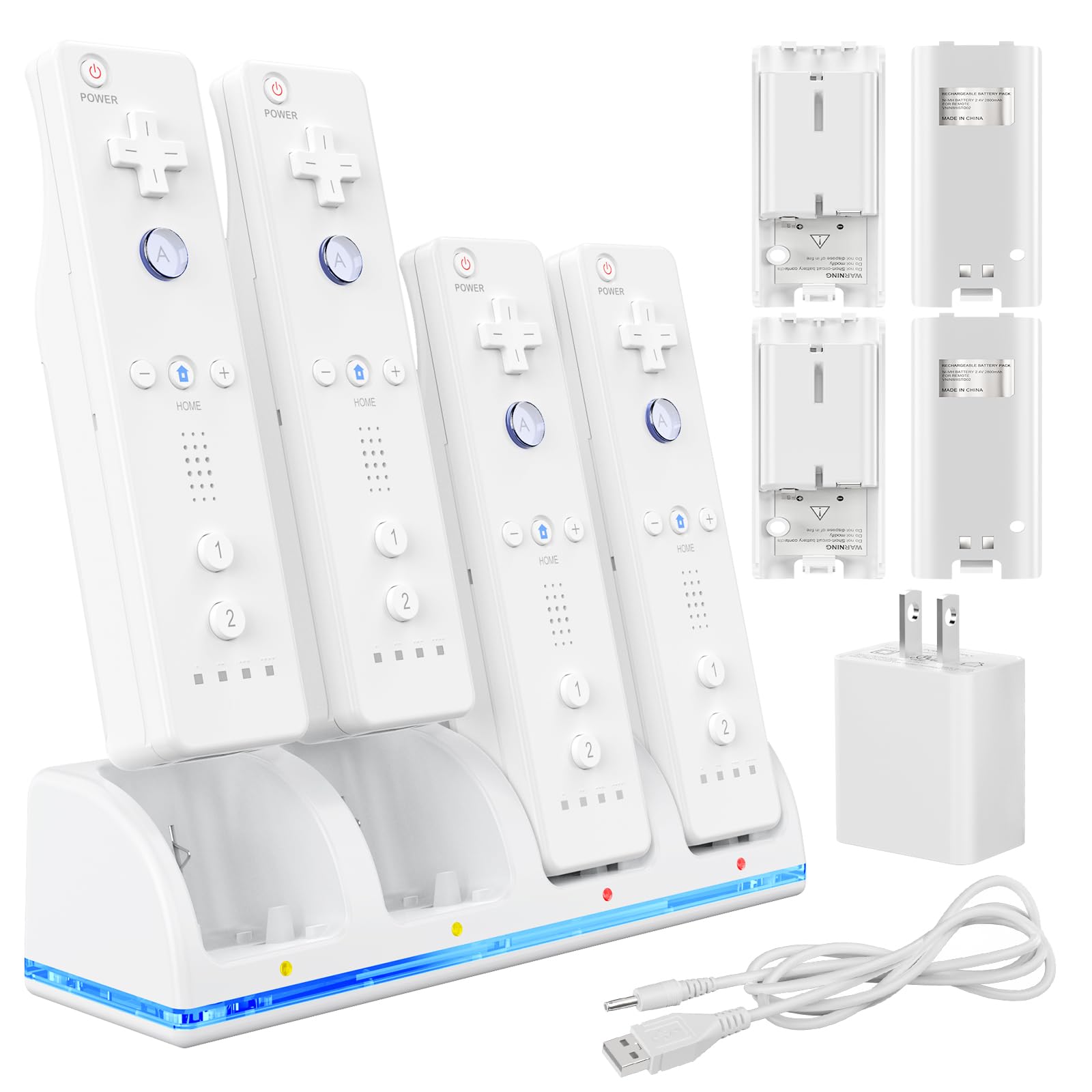 KEKUCULL Remote Controller Charger Station for Wii/Wii U with 4 Pack 2800mAh Rec