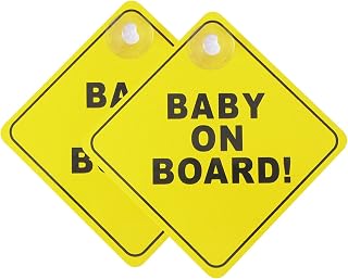 2PCS Baby on Board Sign for Car, Reusable Car Window Safety Sign with Silicone Suction Cups, High Visibility Child Warning Sign for Cars & SUVs
