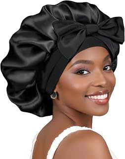 Satin Sleep Cap Double Layer Satin Lined Hat with Headband for Women Curly Hair