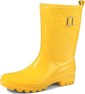 DKSUKO Women's Waterproof Rain Boots Mid Calf Rubber Garden Shoes