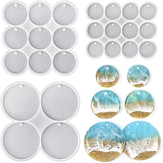 RESINWORLD 25-Cavity Set of Large + Medium + Small Shiny Flat Circle Silicone Mold, Drilled Round Earrings Pendant Mold, Keychain, Pet Tag Resin Mold