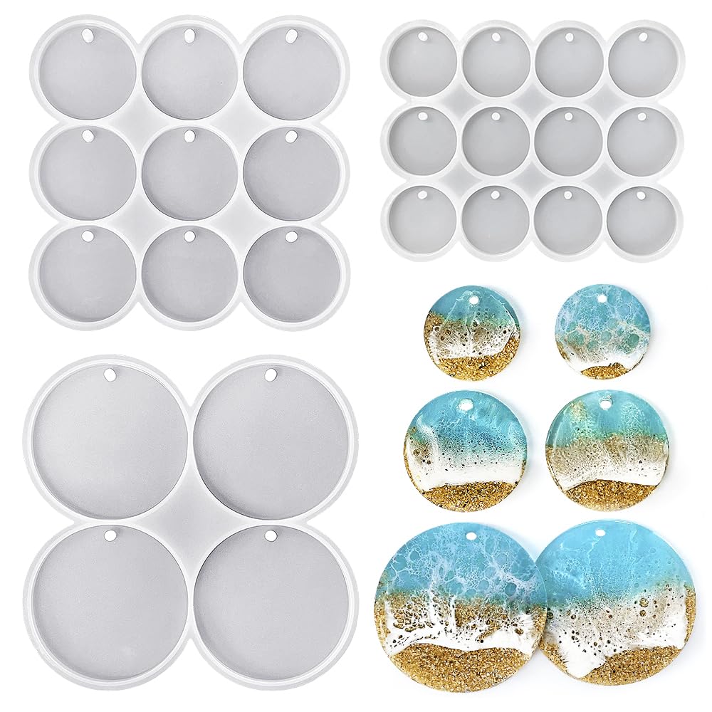 RESINWORLD 25-Cavity Set of Large + Medium + Small Shiny Flat Circle Silicone Mo