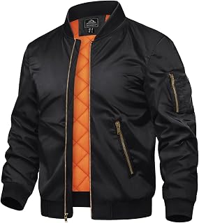 TACVASEN Herren Übergangsjacke Bomberjacke College Jacke Fliegerjacke Basic Freizeitjacke mit Reißverschlusstaschen