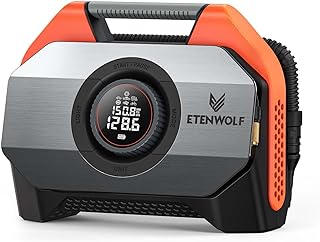 ETENWOLF VORTEX S6 Tire Inflator Portable Air Compressor, Cordless Air Pump | with 19200mAh for Heavy duty Vehicle, Car &amp; Inflatables, 100% Duty Cycle &amp; Dual Cylinder, Bike Pump with LED Backlight,Orange