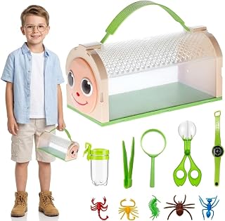 Minxchen Bug Catcher for Kids Bug Catching Kit,Critter Habitat Box Insect Collecting,Includes Carrying Handle and Easy-Access Door,with Bug Tong,Tweezer & Magnifying Glass,Gift for Boys and Girls