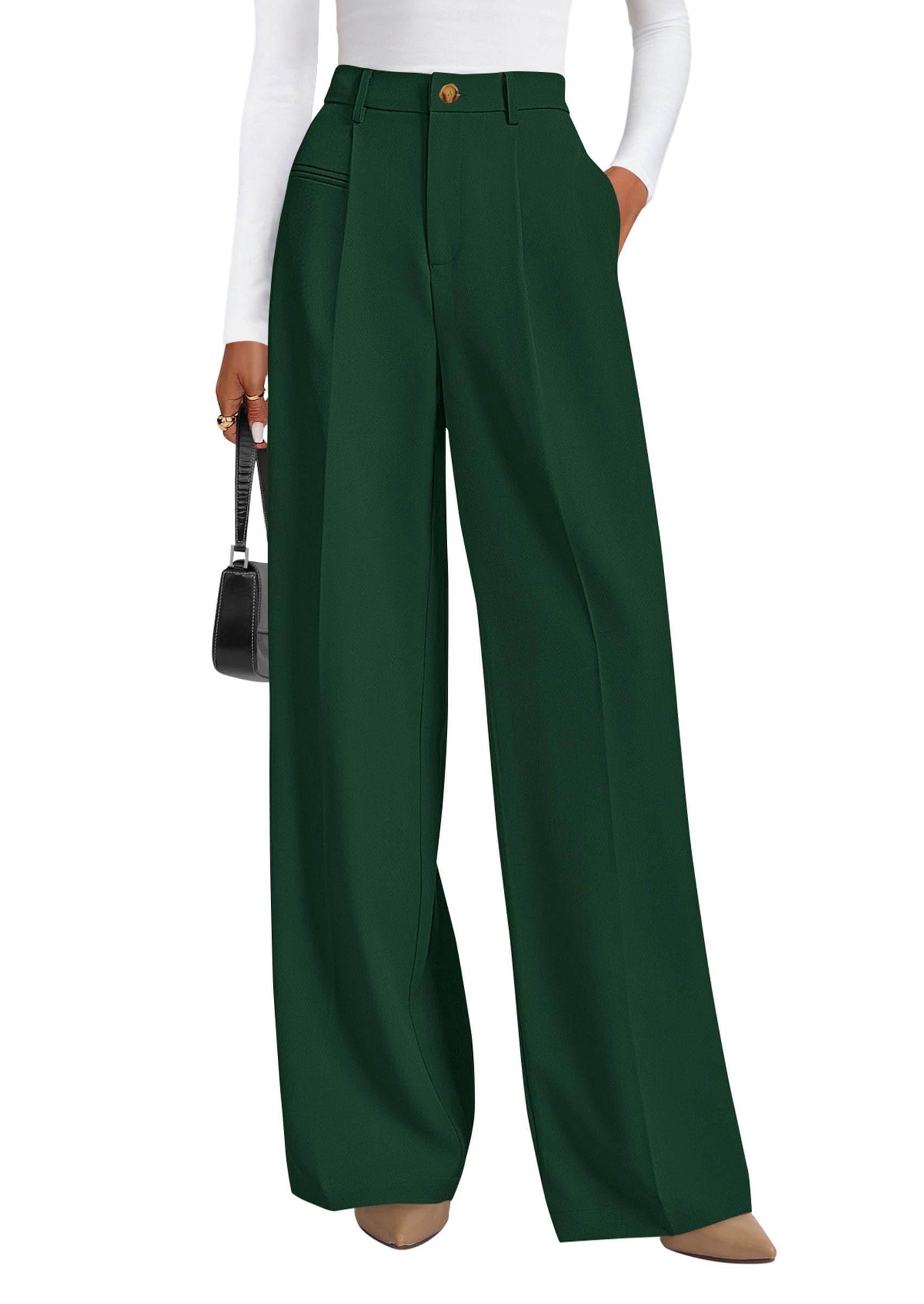 PRETTYGARDEN 2025 Women's Wide Leg Trousers Business Casual Flowy Palazzo Trouse