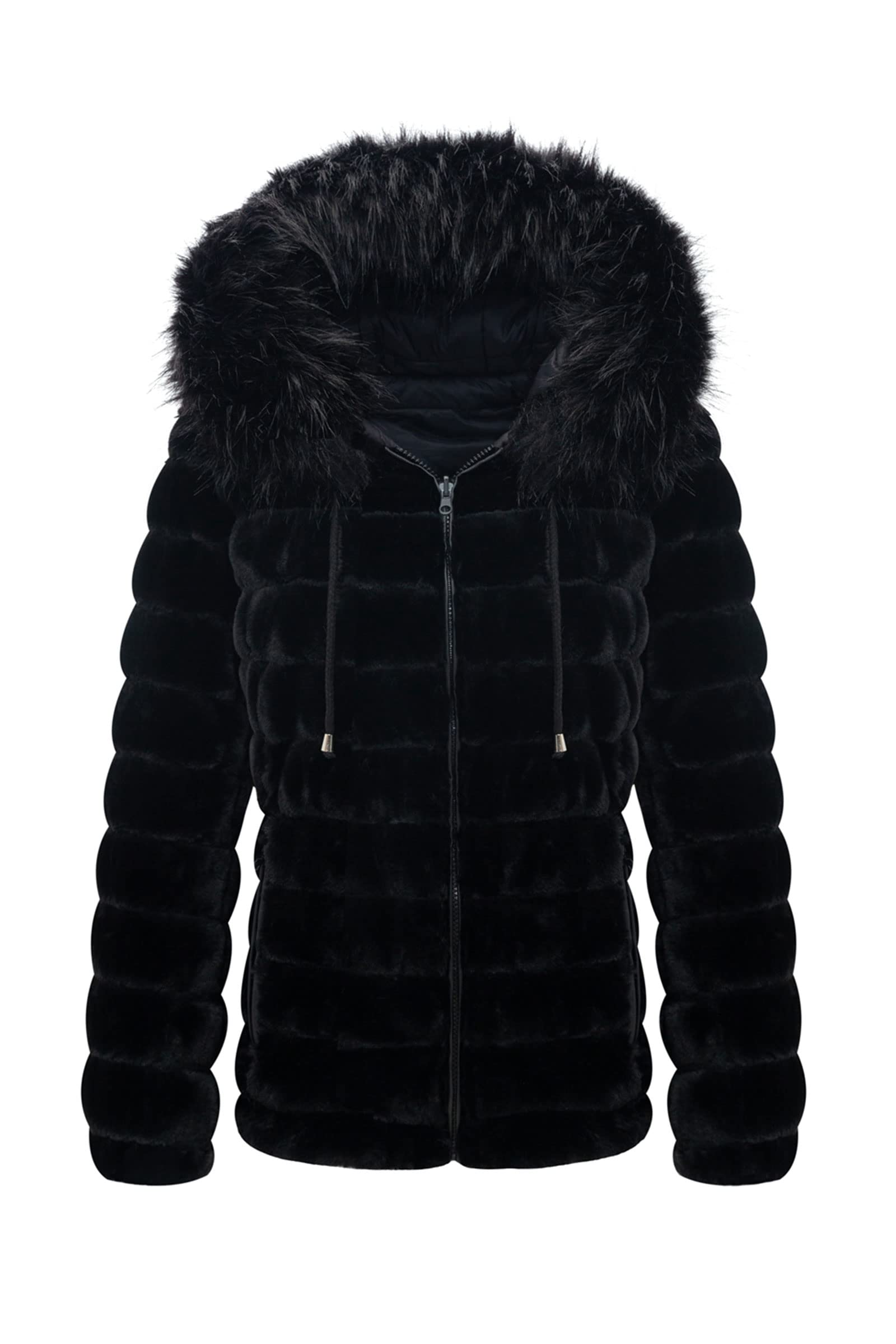 BELLIVERA Women's Reversible Faux Fur Winter Down Jacket with Hood and Fur Colla